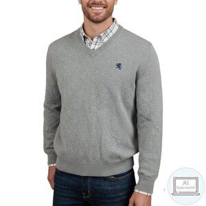 Express Mens V Neck Pullover Sweater 100% Cotton Solid Gray Long Sleeve Size L
